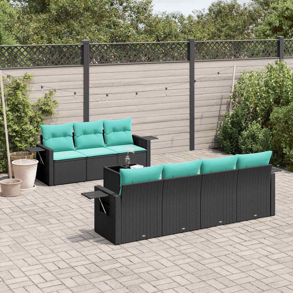 vidaXL 8-delige tuinbankset met kussens, zwart polyrotan