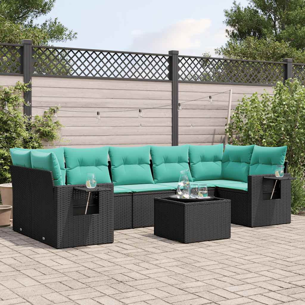 vidaXL 8-delige tuinbankset met kussens, zwart polyrotan