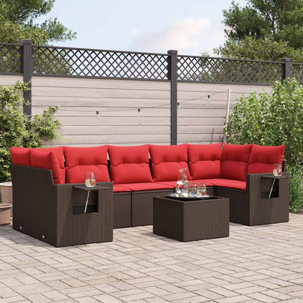 vidaXL 8-delige tuinbankset met kussens, zwart polyrotan