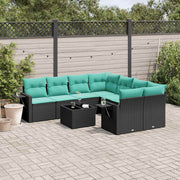 vidaXL 9-delige tuinbankset met kussens van zwart polyrotan