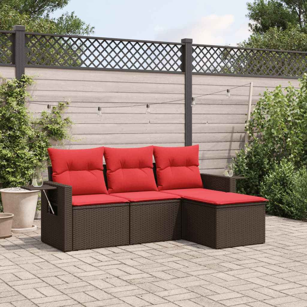 vidaXL 4-delige tuinbankset met kussens, zwart polyrotan