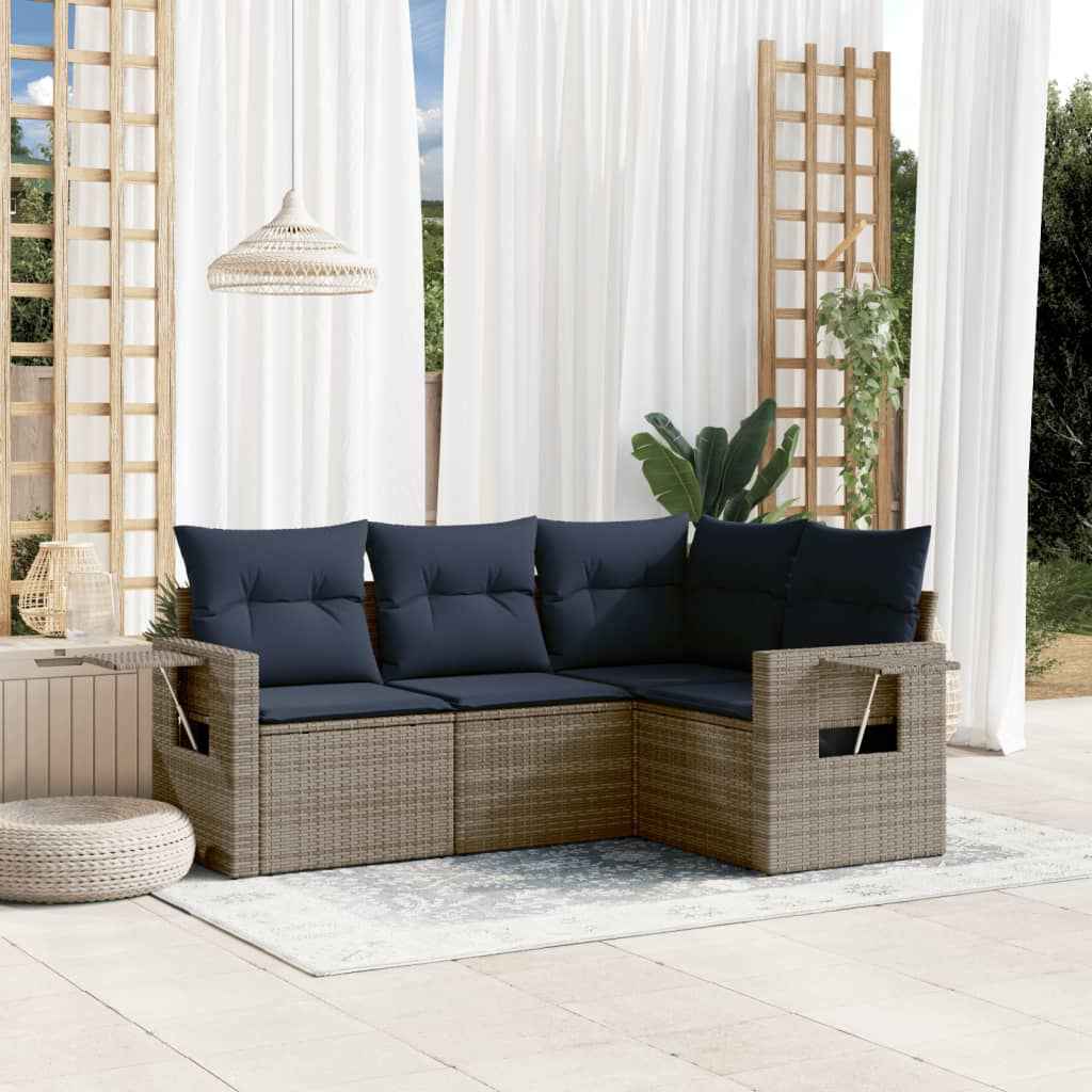 vidaXL 4-delige tuinbankset met kussens, zwart polyrotan