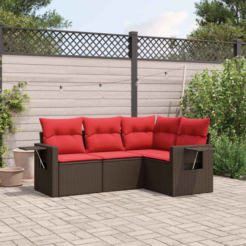 vidaXL 4-delige tuinbankset met kussens, zwart polyrotan