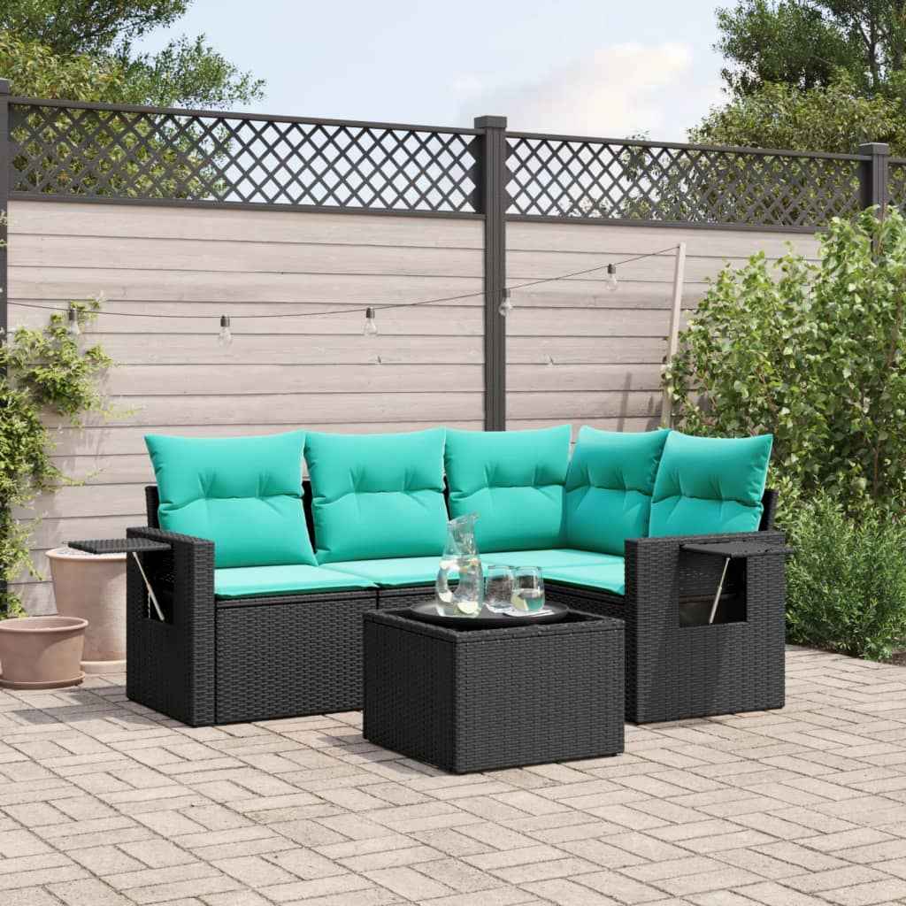 vidaXL 4-delige tuinbankset met kussens, zwart polyrotan