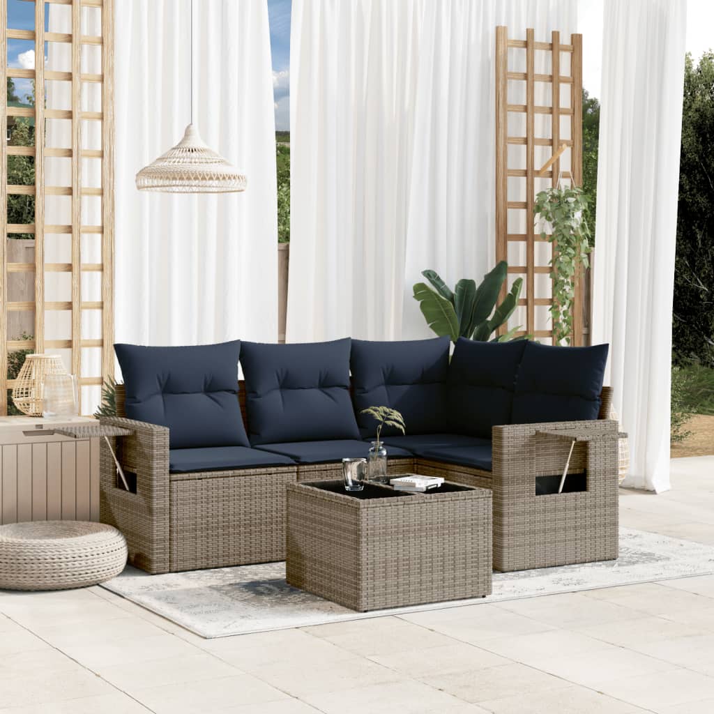 vidaXL 4-delige tuinbankset met kussens, zwart polyrotan