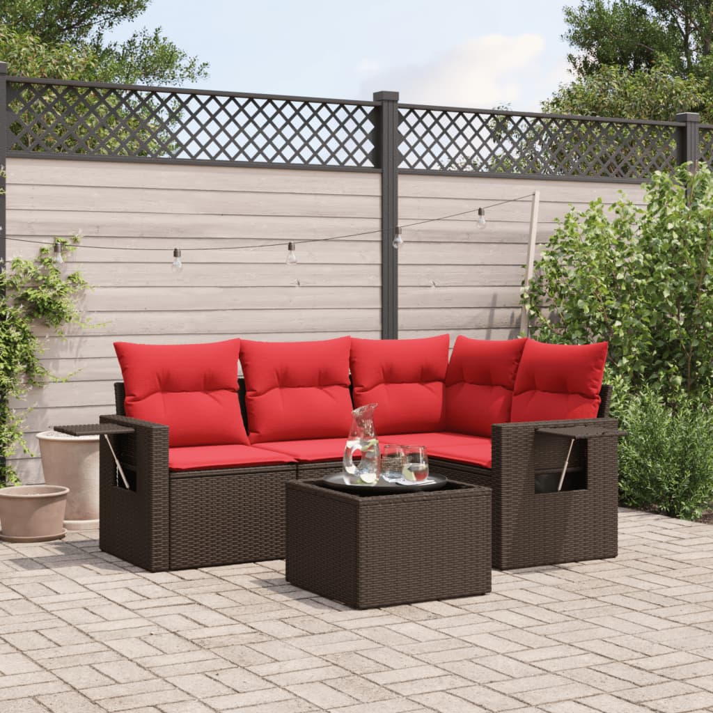 vidaXL 4-delige tuinbankset met kussens, zwart polyrotan