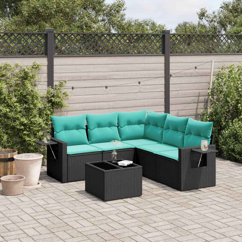 vidaXL 5-delige tuinbankset met kussens van zwart polyrotan