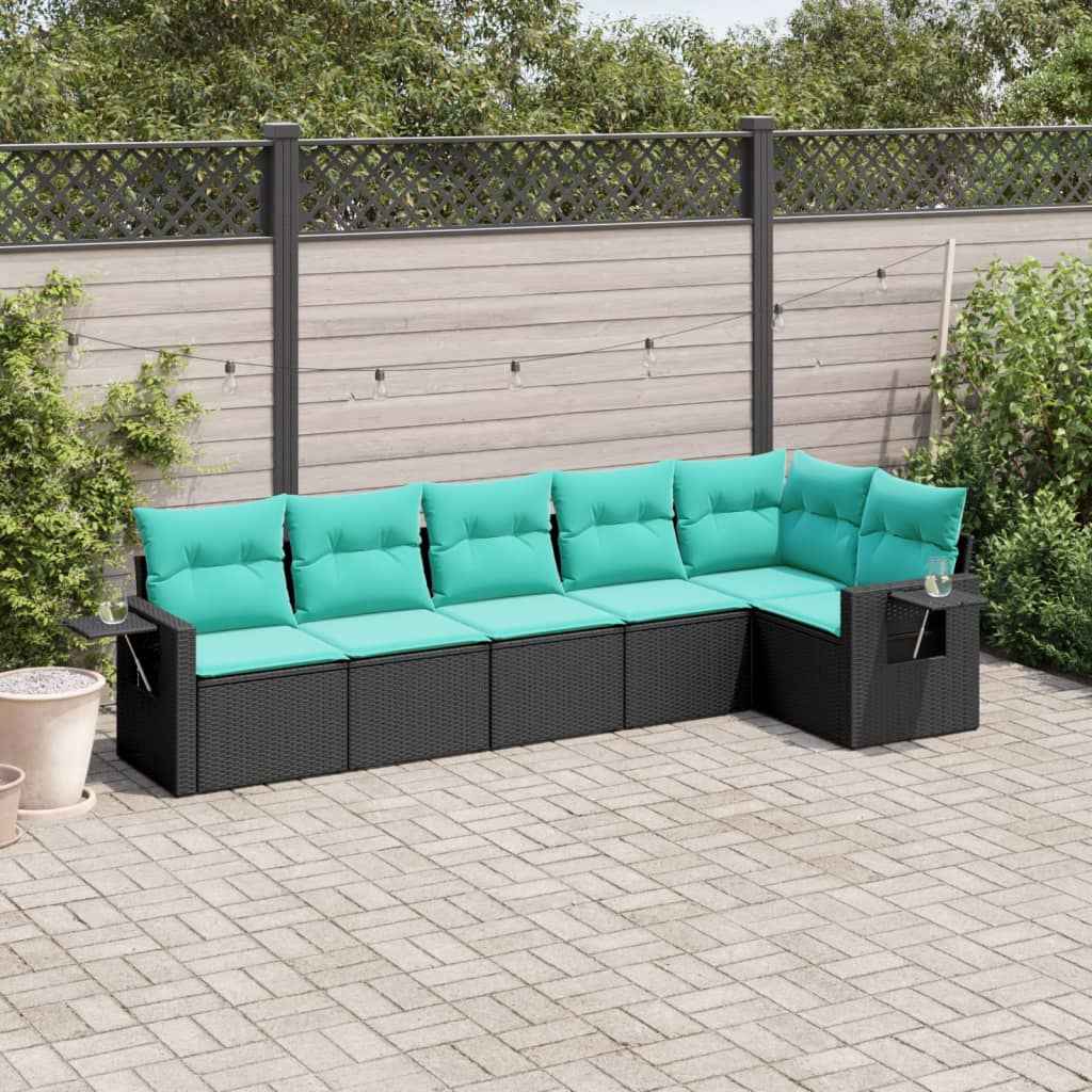 vidaXL 6-delige tuinbankset met kussens van zwart polyrotan