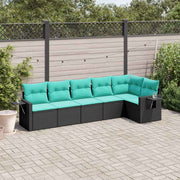vidaXL 6-delige tuinbankset met kussens van zwart polyrotan