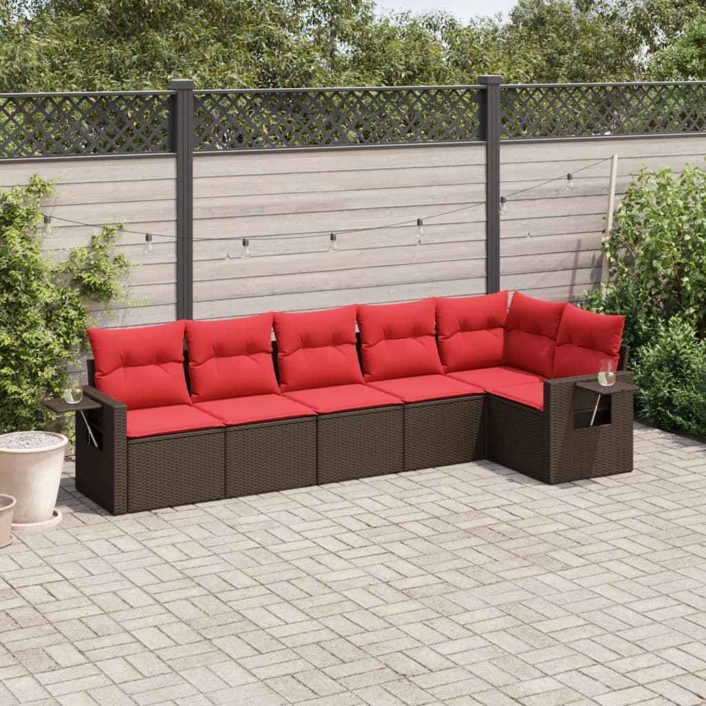 vidaXL 6-delige tuinbankset met kussens van zwart polyrotan