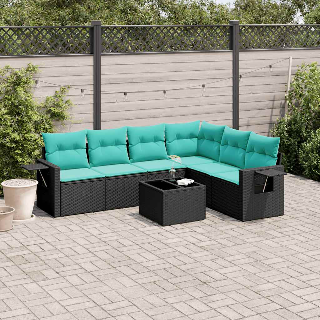 vidaXL 6-delige tuinbankset met kussens van zwart polyrotan