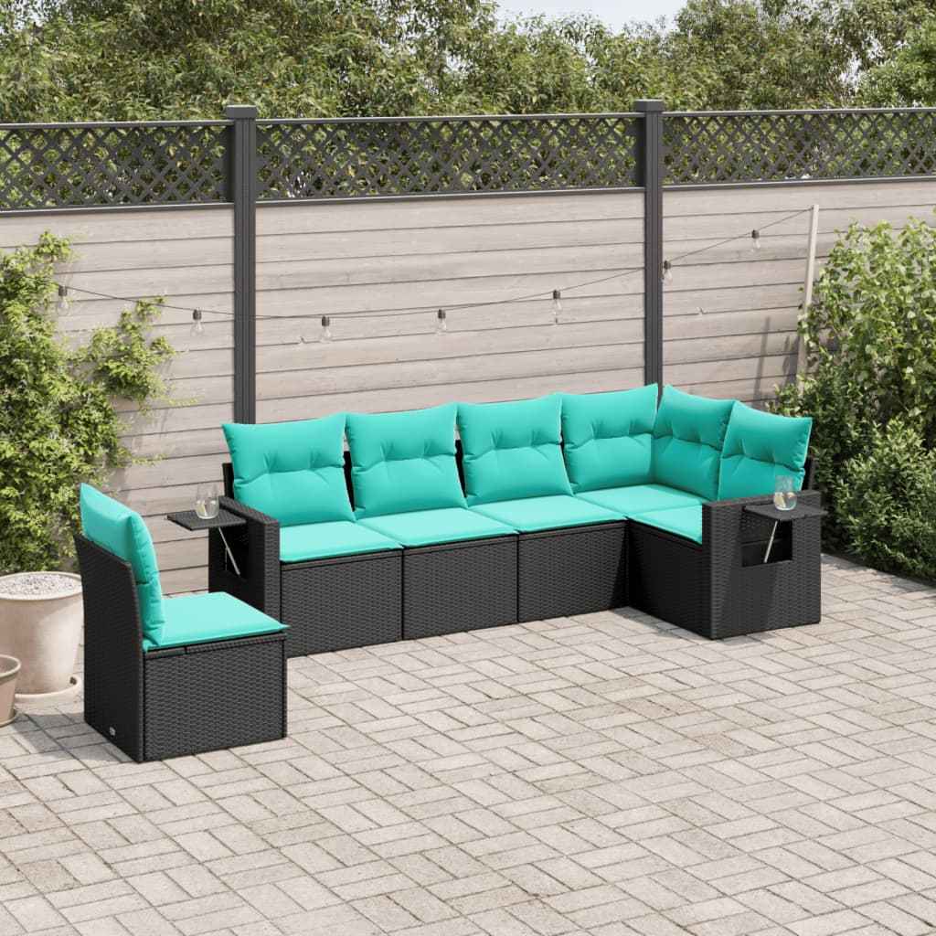 vidaXL 6-delige tuinbankset met kussens van zwart polyrotan
