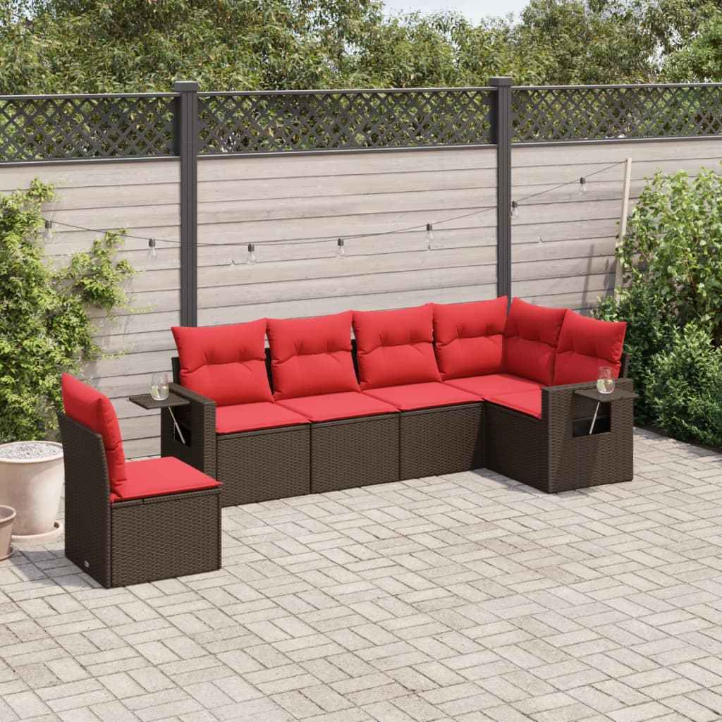 vidaXL 6-delige tuinbankset met kussens van zwart polyrotan