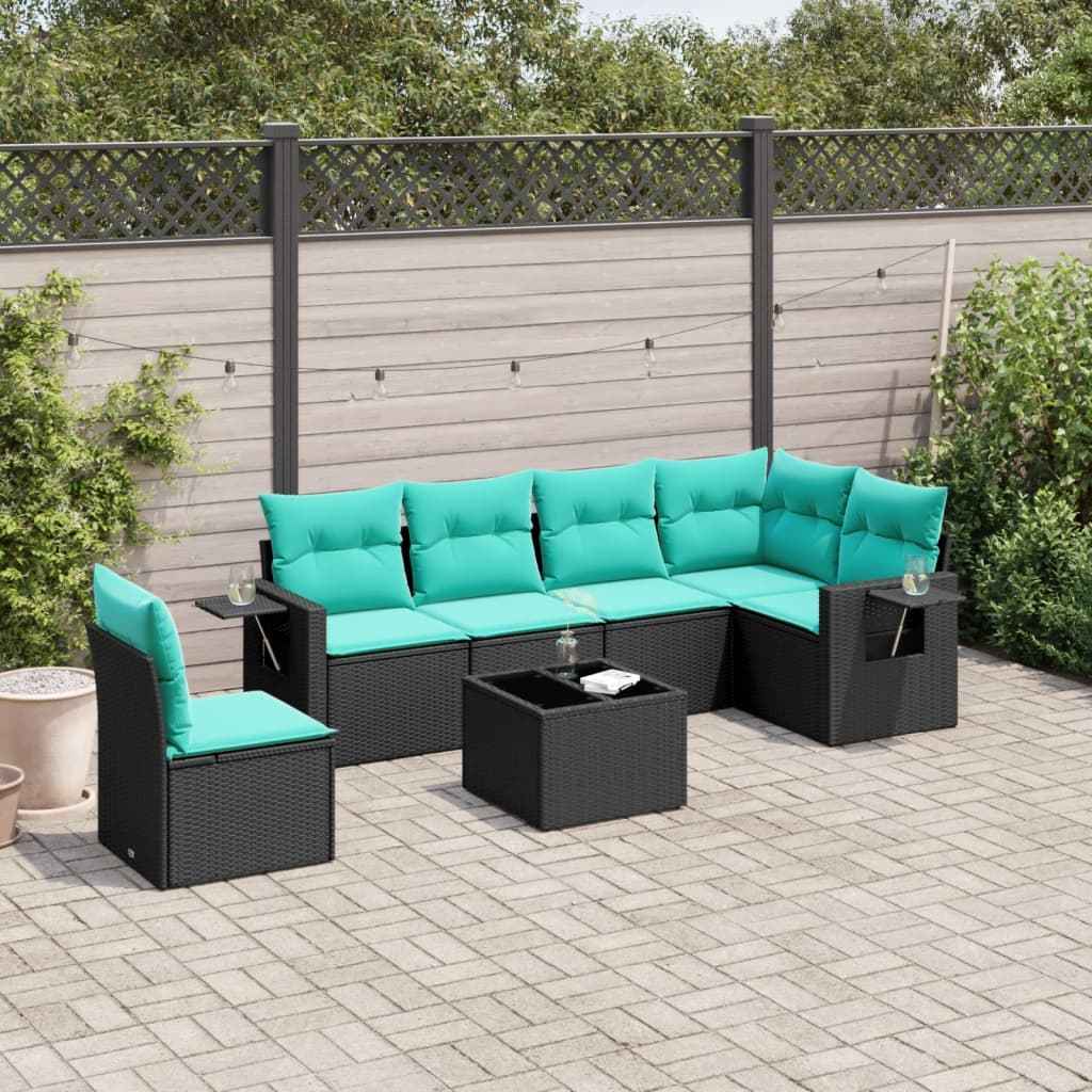 vidaXL 6-delige tuinbankset met kussens van zwart polyrotan