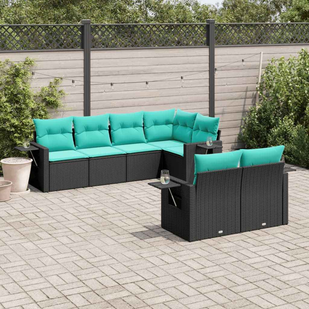 vidaXL 7-delige tuinbankset met kussens van zwart polyrotan