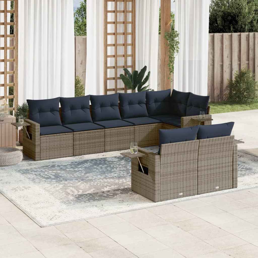 vidaXL 8-delige tuinbankset met kussens, zwart polyrotan