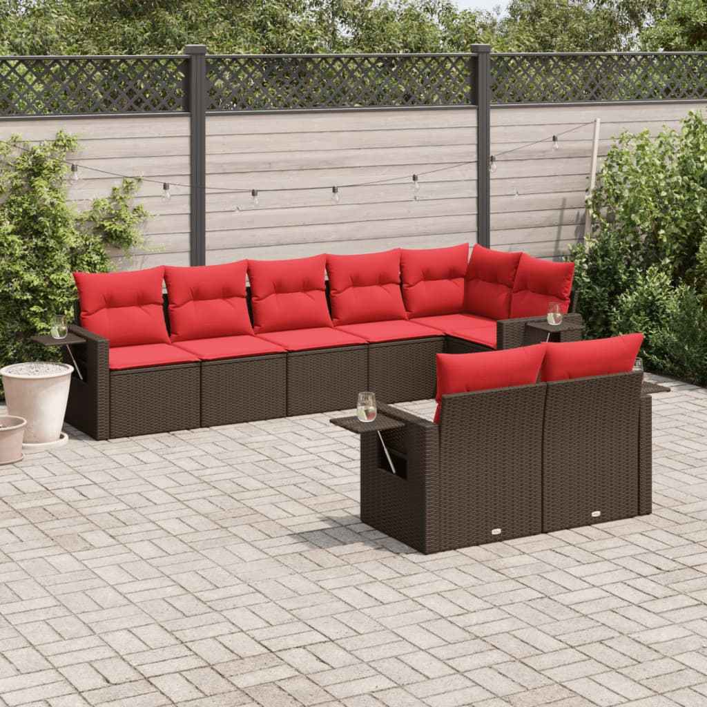 vidaXL 8-delige tuinbankset met kussens, zwart polyrotan
