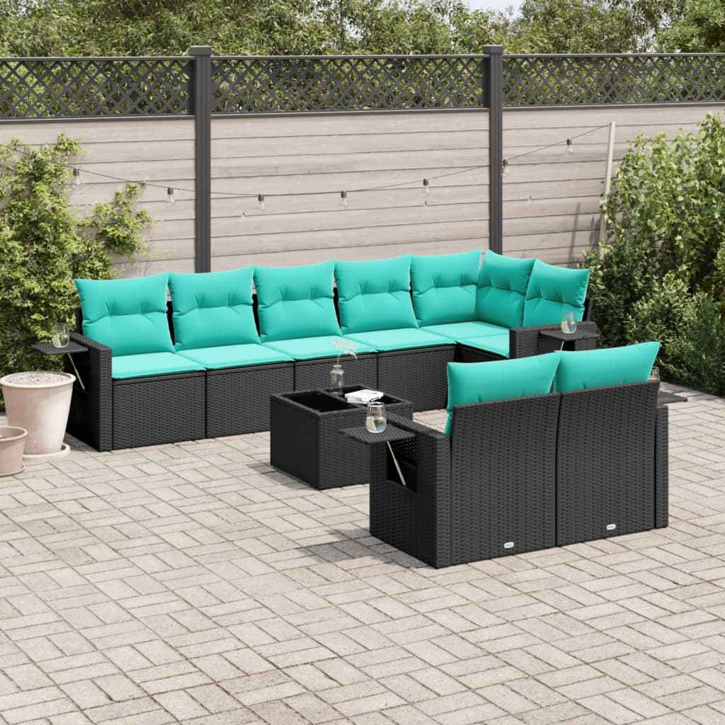 vidaXL 8-delige tuinbankset met kussens, zwart polyrotan