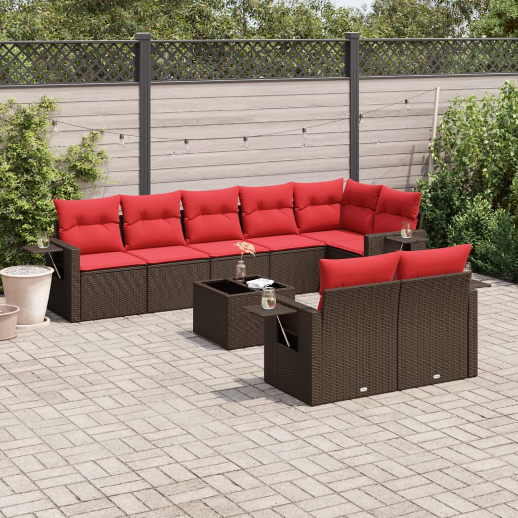 vidaXL 8-delige tuinbankset met kussens, zwart polyrotan