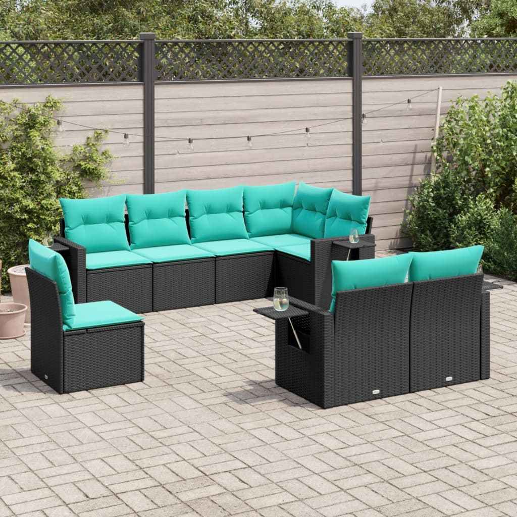 vidaXL 8-delige tuinbankset met kussens, zwart polyrotan