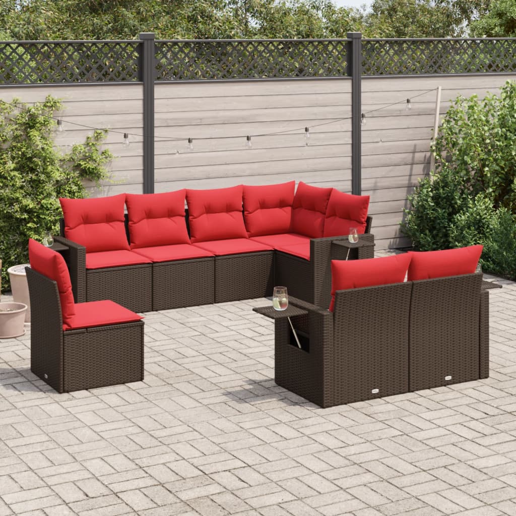 vidaXL 8-delige tuinbankset met kussens, zwart polyrotan