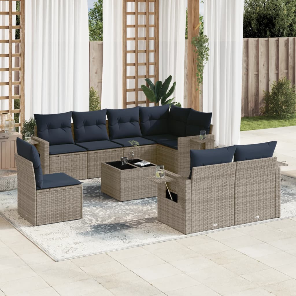 vidaXL 8-delige tuinbankset met kussens, zwart polyrotan