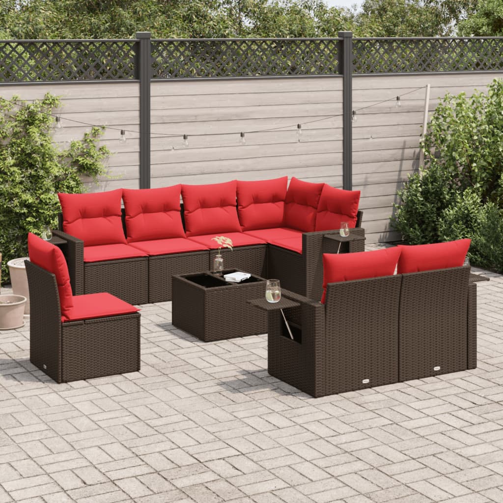 vidaXL 8-delige tuinbankset met kussens, zwart polyrotan