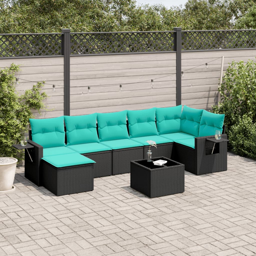 vidaXL 7-delige tuinbankset met kussens van zwart polyrotan
