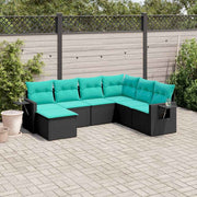 vidaXL 7-delige tuinbankset met kussens van zwart polyrotan