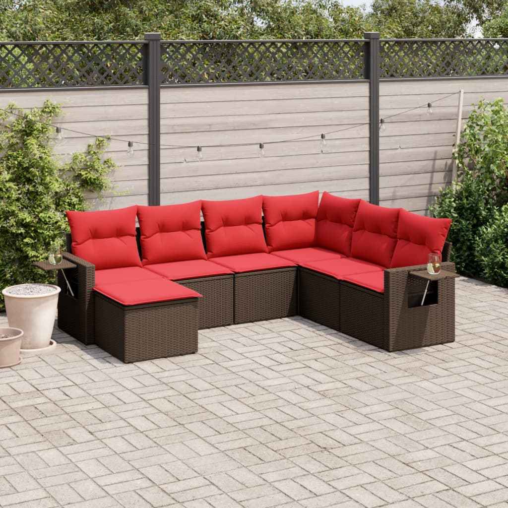 vidaXL 7-delige tuinbankset met kussens van zwart polyrotan