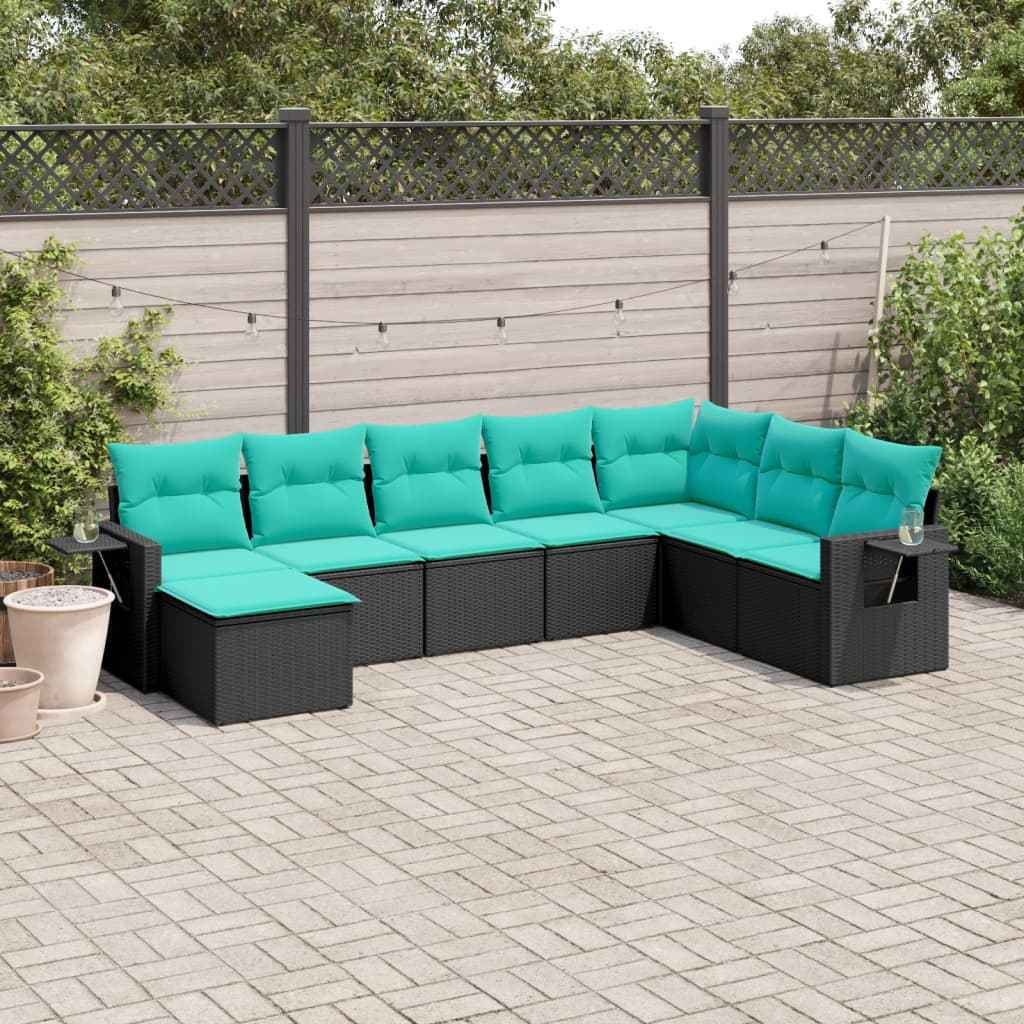 vidaXL 8-delige tuinbankset met kussens, zwart polyrotan
