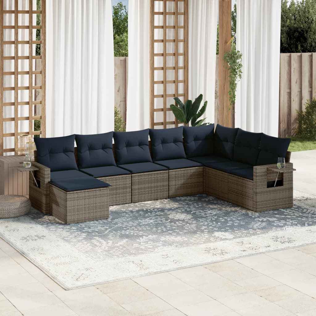 vidaXL 8-delige tuinbankset met kussens, zwart polyrotan