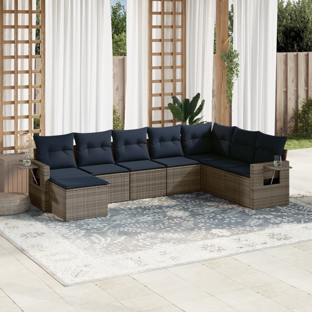 vidaXL 8-delige tuinbankset met kussens, zwart polyrotan