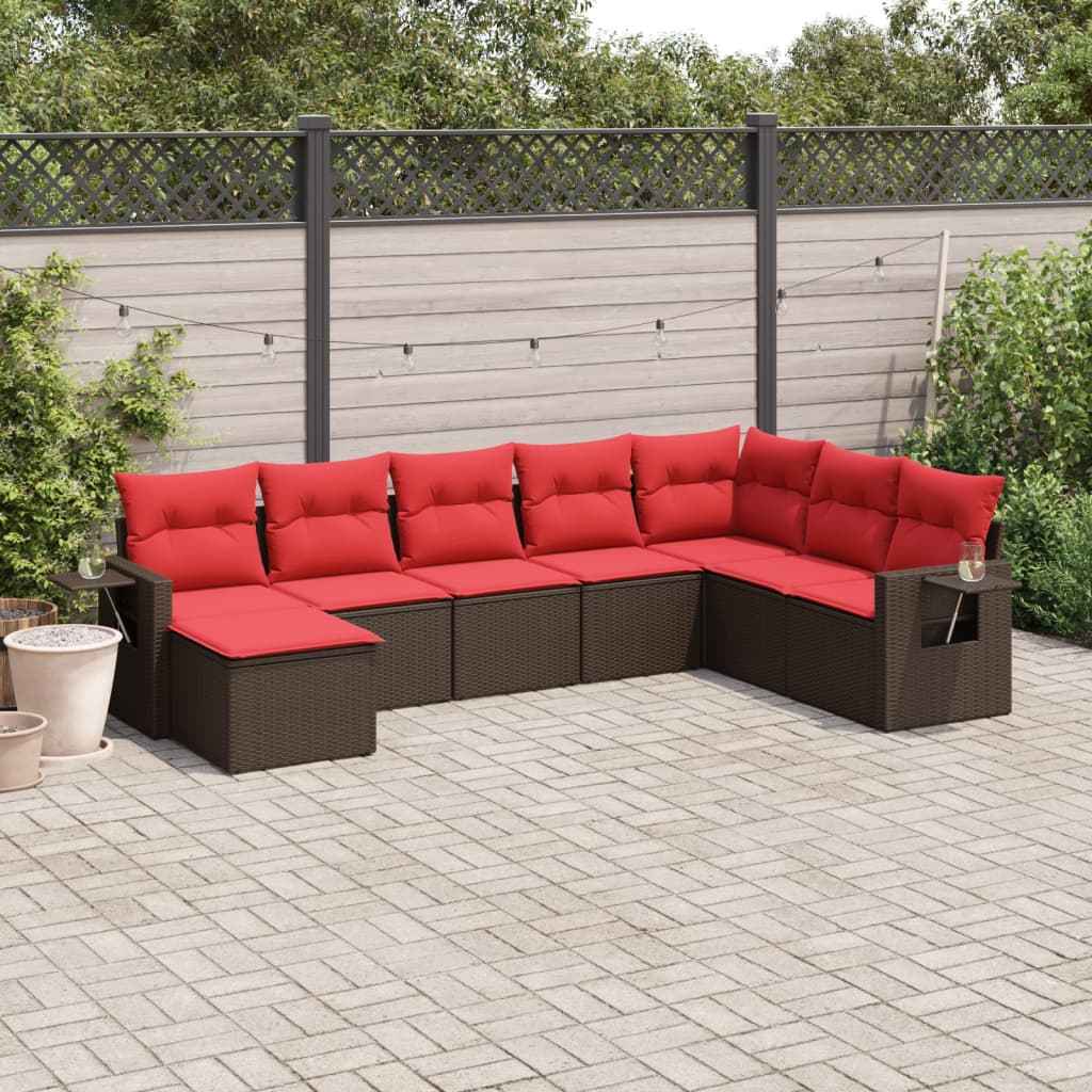 vidaXL 8-delige tuinbankset met kussens, zwart polyrotan
