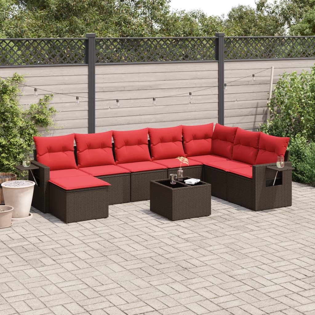 vidaXL 8-delige tuinbankset met kussens, zwart polyrotan