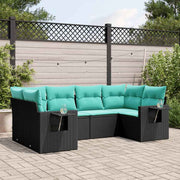 vidaXL 6-delige tuinbankset met kussens van zwart polyrotan