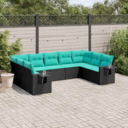 vidaXL 9-delige tuinbankset met kussens van zwart polyrotan