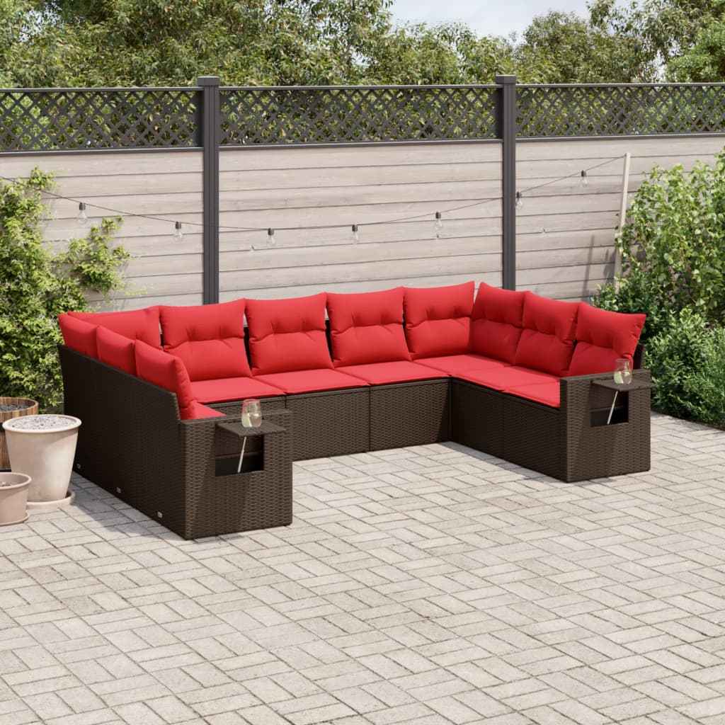 vidaXL 9-delige tuinbankset met kussens van zwart polyrotan
