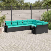 vidaXL 9-delige tuinbankset met kussens van zwart polyrotan