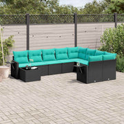 vidaXL 10-delige tuinbankset met kussens van zwart polyrotan