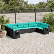 vidaXL 10-delige tuinbankset met kussens van zwart polyrotan