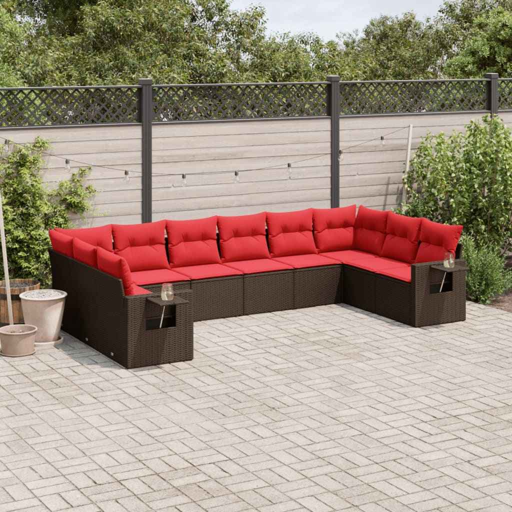 vidaXL 10-delige tuinbankset met kussens van zwart polyrotan