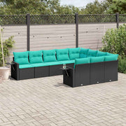 vidaXL 10-delige tuinbankset met kussens van zwart polyrotan