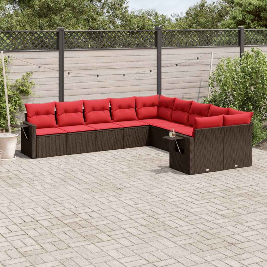 vidaXL 10-delige tuinbankset met kussens van zwart polyrotan