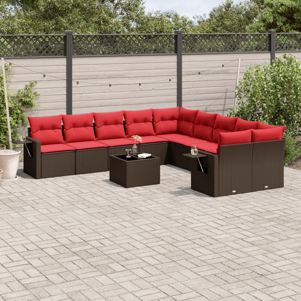 vidaXL 10-delige tuinbankset met kussens van zwart polyrotan
