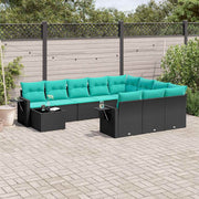 vidaXL 11-delige tuinbankset met kussens, zwart polyrotan