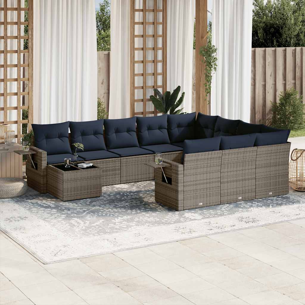 vidaXL 11-delige tuinbankset met kussens, zwart polyrotan