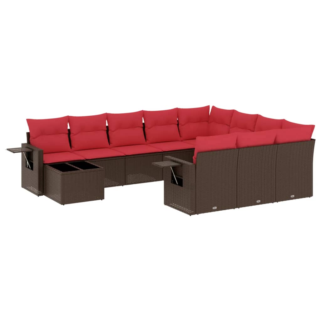 vidaXL 11-delige tuinbankset met kussens, zwart polyrotan