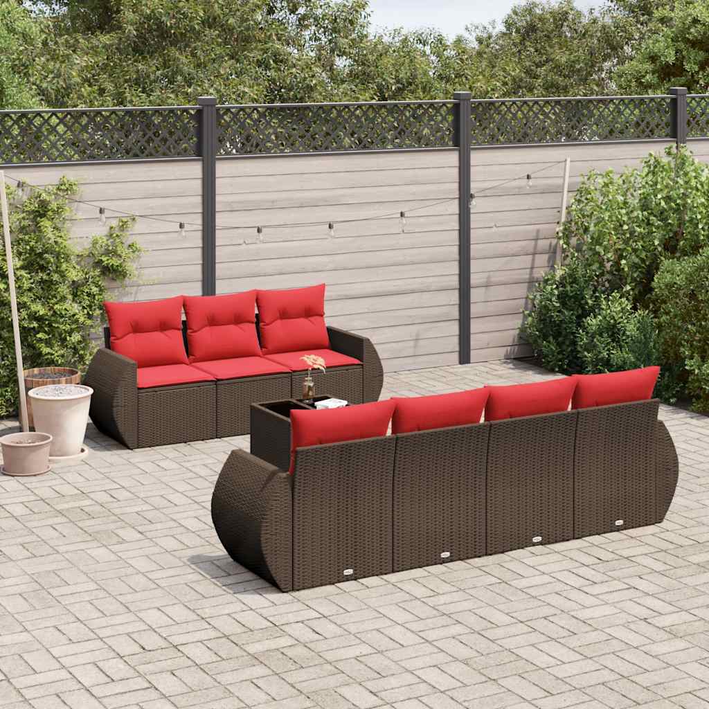 vidaXL 8-delige tuinbankset met kussens, zwart polyrotan