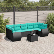 vidaXL 8-delige tuinbankset met kussens, zwart polyrotan